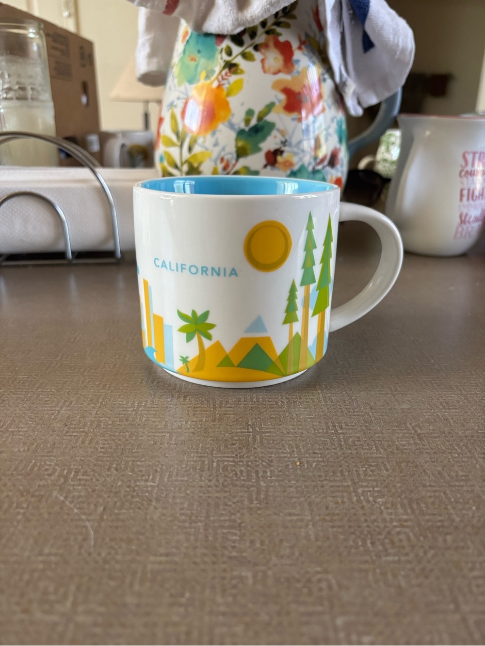 Starbucks California Mug with Blue Interior and Yellow-Green Print